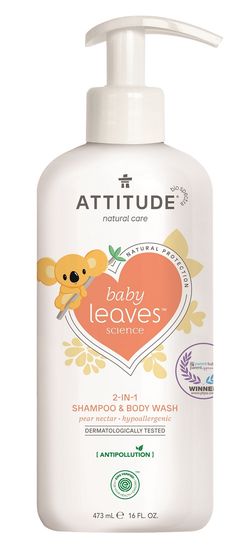 Attitude - Dětské tělové mýdlo a šampon 2v1 - Baby leaves s vůní hruškové šťávy, 473ml